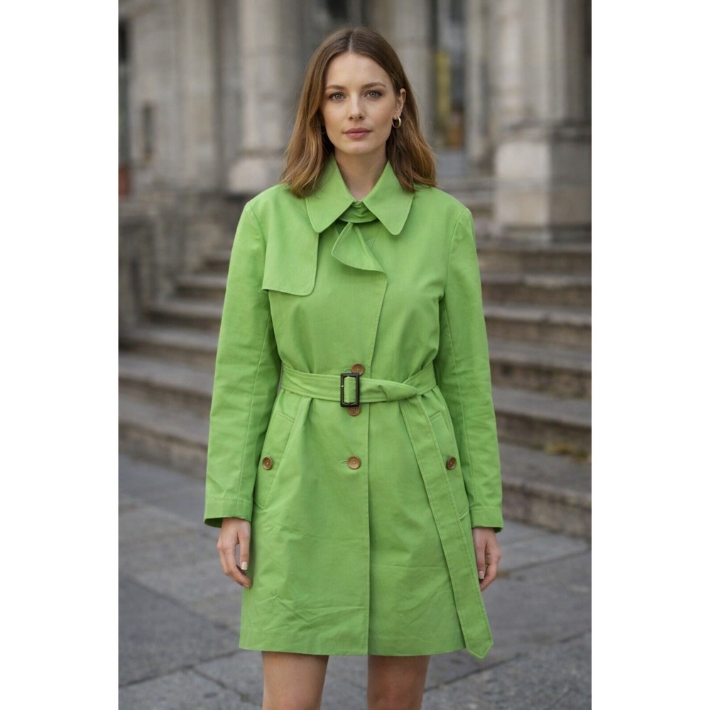 Vtg‎ Seven City Trench Coat Women Sz XL Belted Rain Old Money Pistachio NWT Flaw